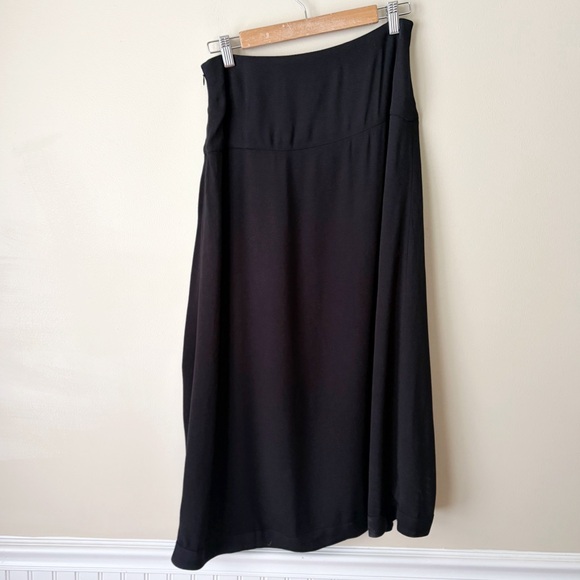 J. Crew | Side Slit Crepe Midi Skirt Gold Buttons Casual Fall Black Size 6 - Picture 6 of 8